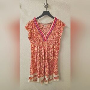 Poupette St. Barth Floral V-Neck Dress - Pink and Cream